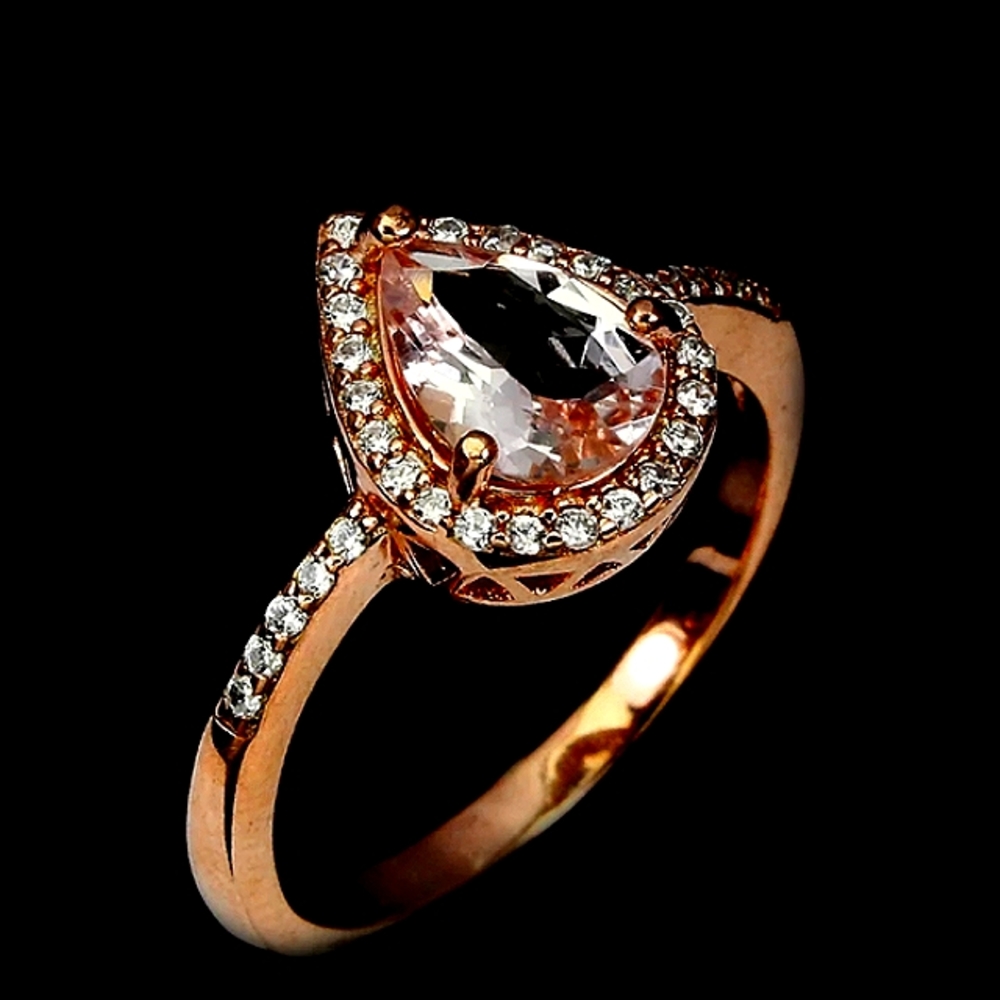 1.6 Natural Morganite Champaign 14K over 925 Ring - Picture 3 of 7